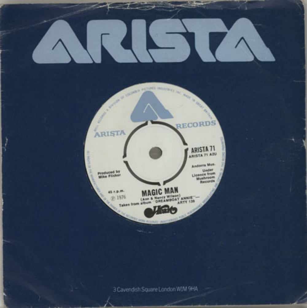 Heart Magic Man UK 7" vinyl single (7 inch record / 45) ARISTA71