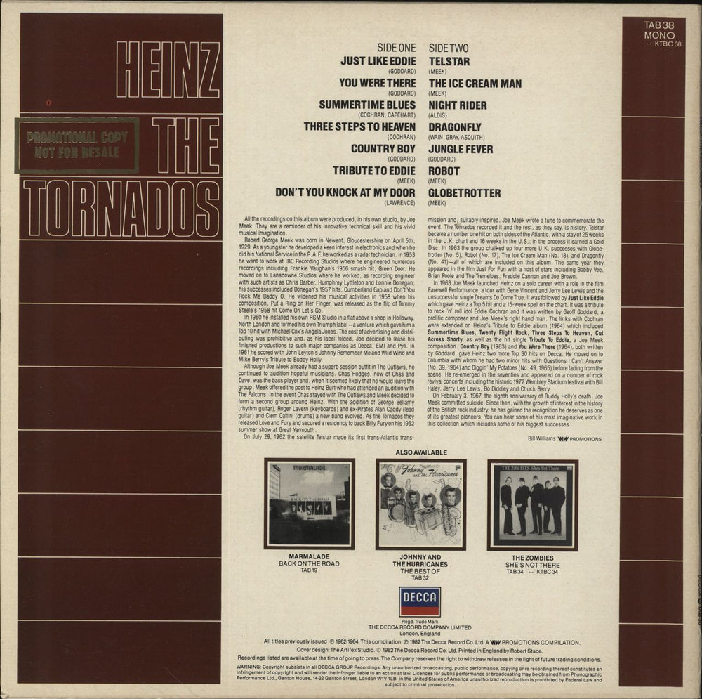 Heinz Heinz / The Tornados UK vinyl LP album (LP record)