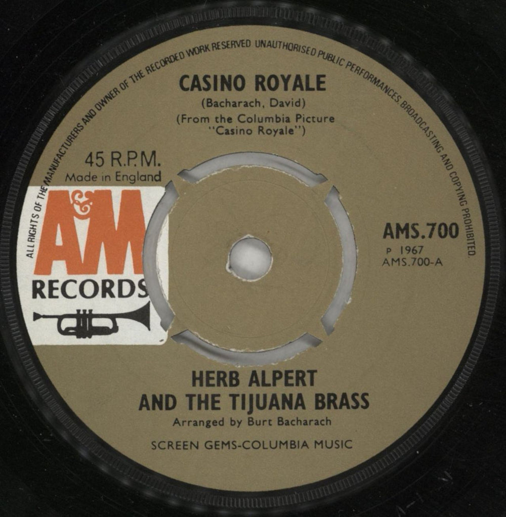 Herb Alpert Casino Royale - P/S UK 7" vinyl single (7 inch record / 45) HBA07CA208391
