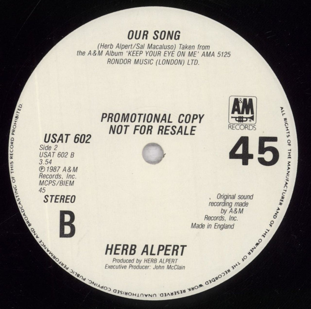 Herb Alpert Keep Your Eye On Me UK Promo 12" vinyl single (12 inch record / Maxi-single)