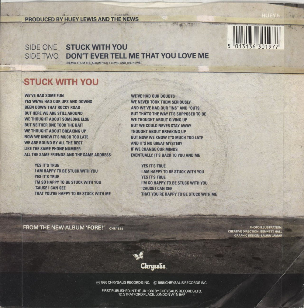 Huey Lewis & The News Stuck With You UK 7" vinyl single (7 inch record / 45) 5013136301977