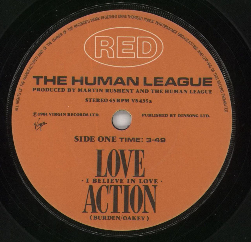 Human League Love Action (I Believe In Love) UK 7" vinyl single (7 inch record / 45) HUM07LO171665