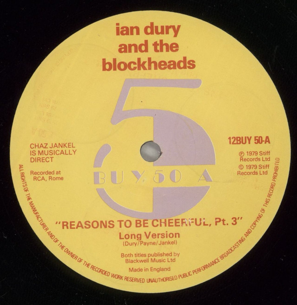 Ian Dury Reasons To Be Cheerful - Plug Copy UK Promo 12" vinyl single (12 inch record / Maxi-single) IND12RE874985