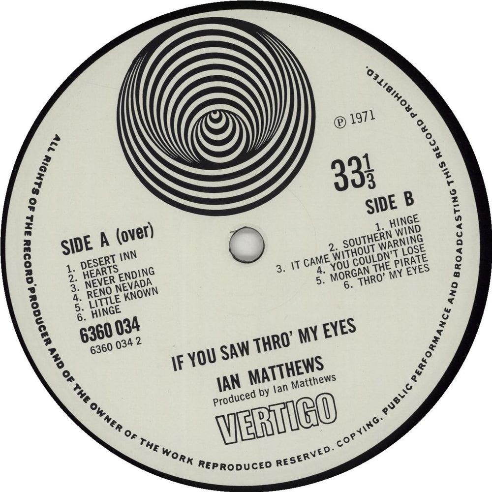 Ian Matthews If You Saw Thru My Eyes UK vinyl LP album (LP record) IAMLPIF72837