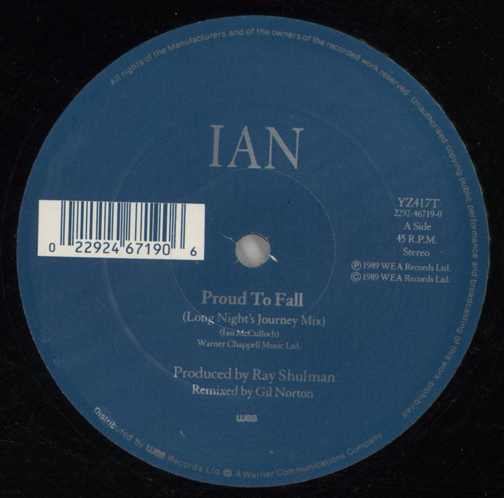 Ian McCulloch Proud To Fall UK 12" vinyl single (12 inch record / Maxi-single) IAN12PR25327