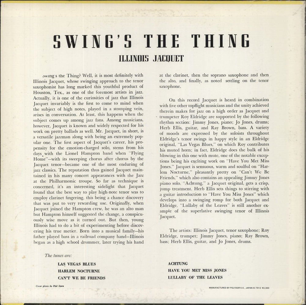 Illinois Jacquet Swing's The Thing Japanese vinyl LP album (LP record)