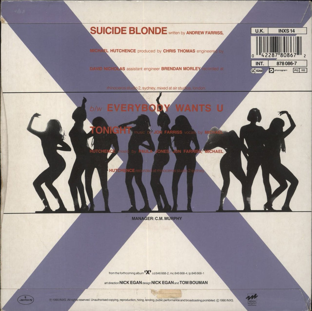 Inxs Suicide Blonde - Paper label & sleeve UK 7" vinyl single (7 inch record / 45) 042287808672