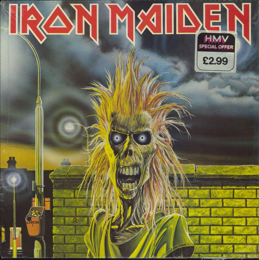 Iron Maiden Iron Maiden - HMV Stickered Shrinkwrap UK vinyl LP album (LP record) EMC3330