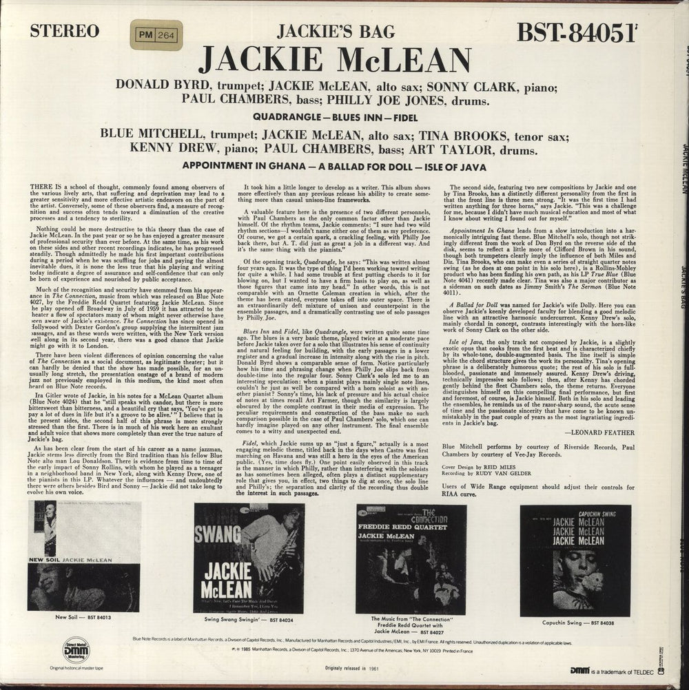 Jackie McLean Jackie's Bag French vinyl LP album (LP record)