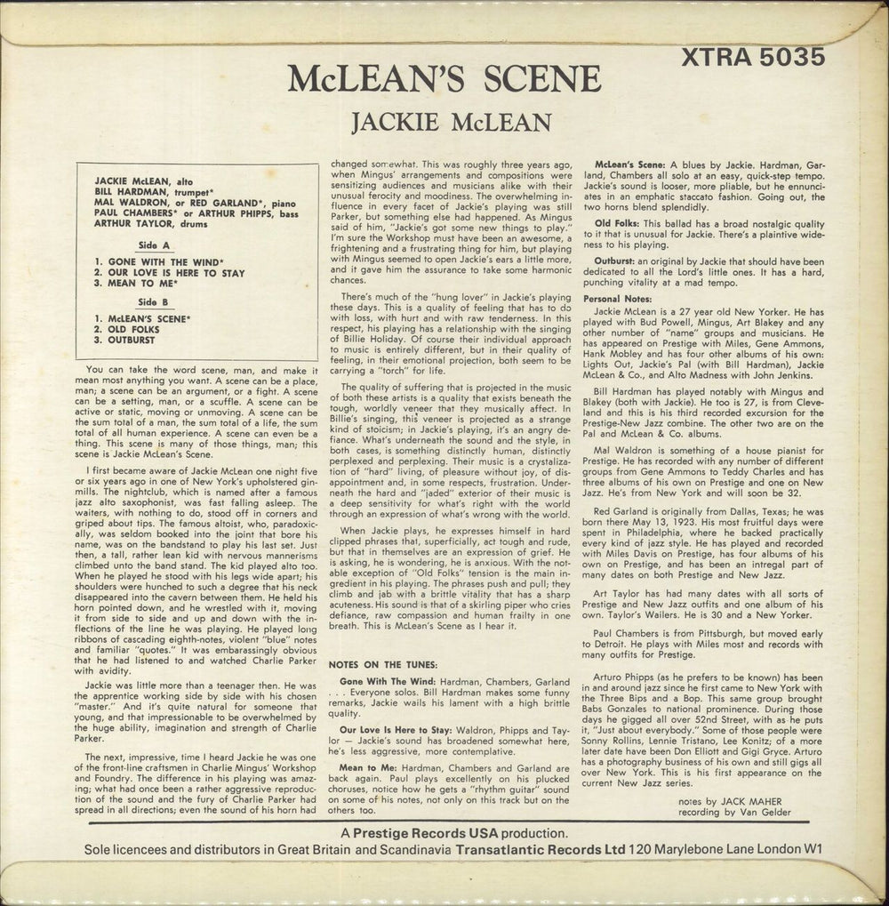 Jackie McLean McLean's Scene UK vinyl LP album (LP record)