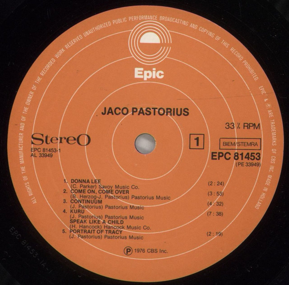 Jaco Pastorius Jaco Pastorius Dutch vinyl LP album (LP record) PSOLPJA598496