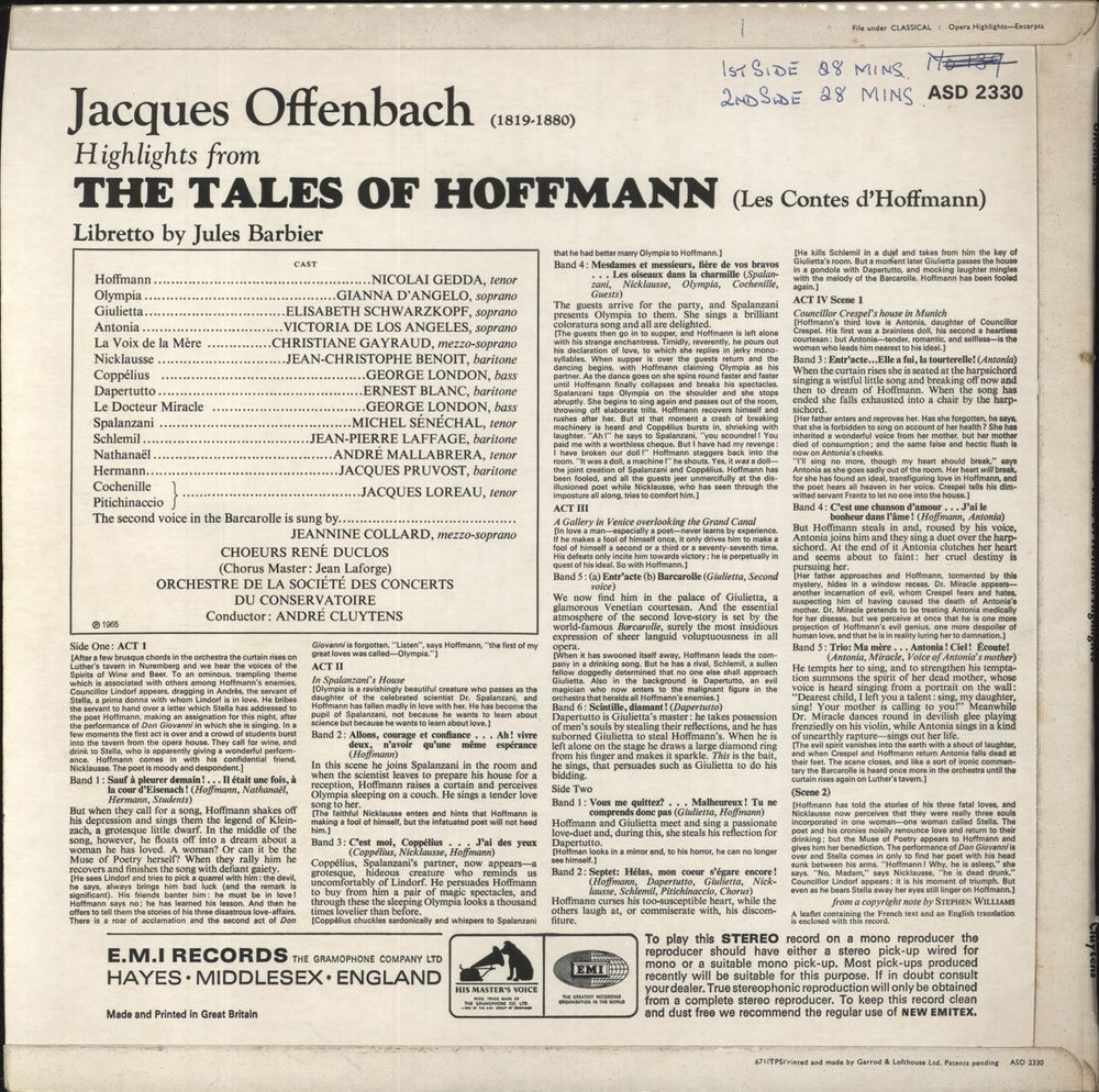 Jacques Offenbach Offenbach: The Tales Of Hoffman (Highlights) UK vinyl LP album (LP record)