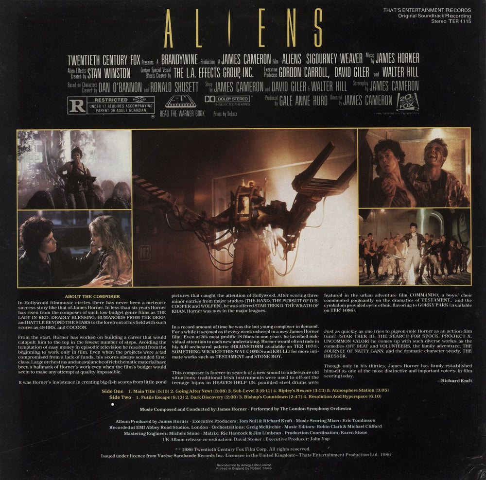 James Horner Aliens UK vinyl LP album (LP record)