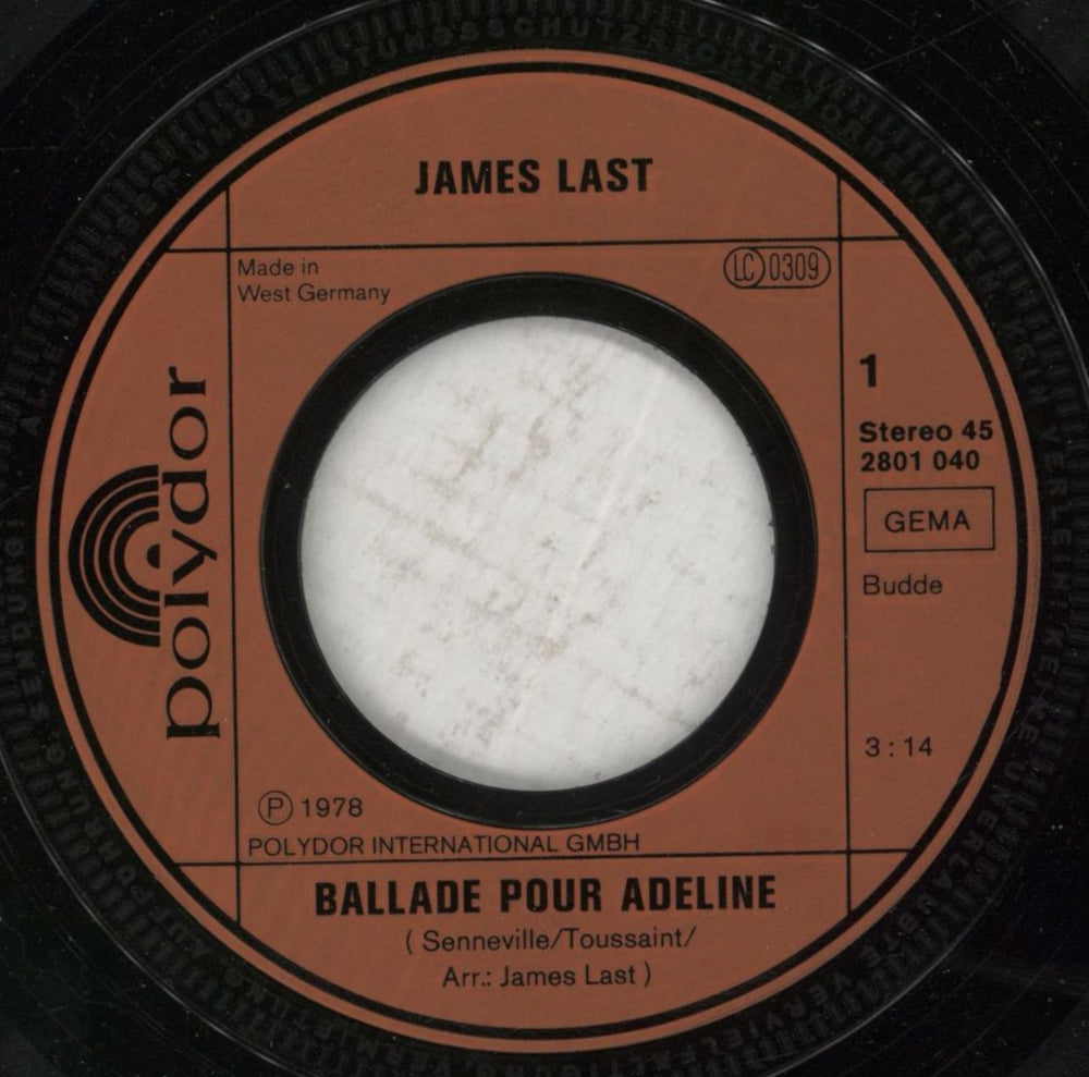 James Last Ballade Pour Adeline German 7" vinyl single (7 inch record / 45) JLS07BA856909