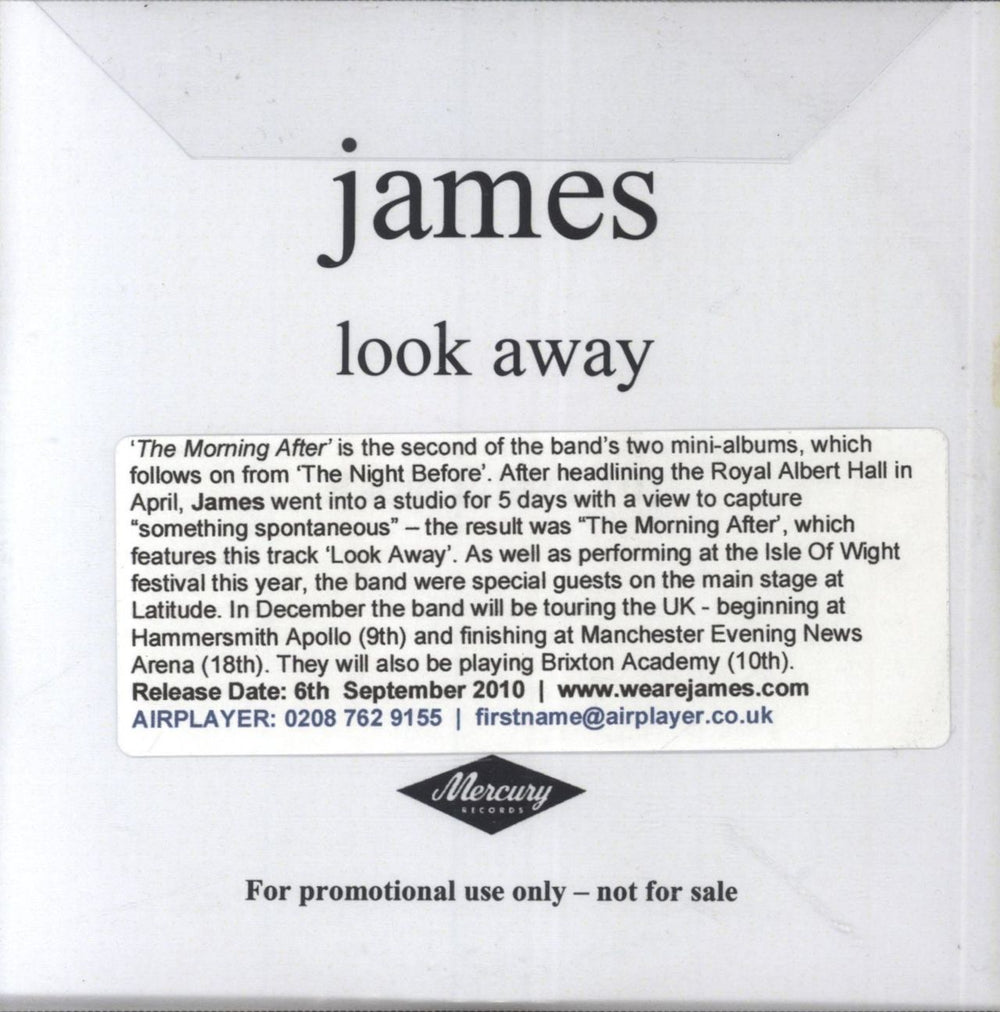 James Look Away UK Promo CD-R acetate