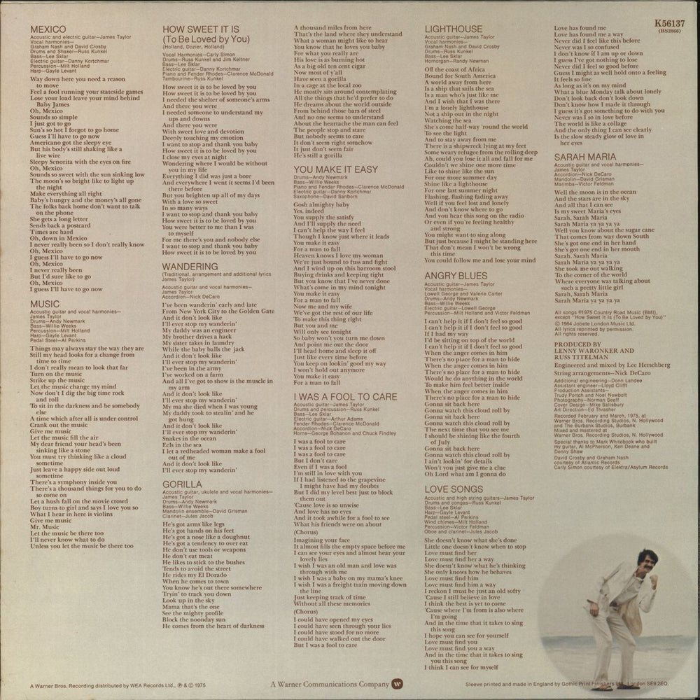 James Taylor Gorilla - laminated p/s UK vinyl LP album (LP record)