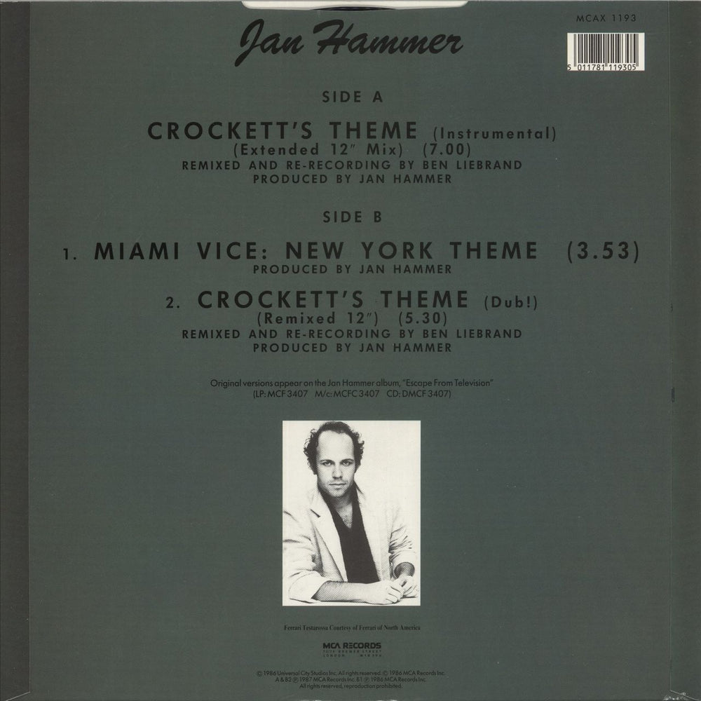 Jan Hammer Crockett's Theme UK 12" vinyl single (12 inch record / Maxi-single) 5011781119305