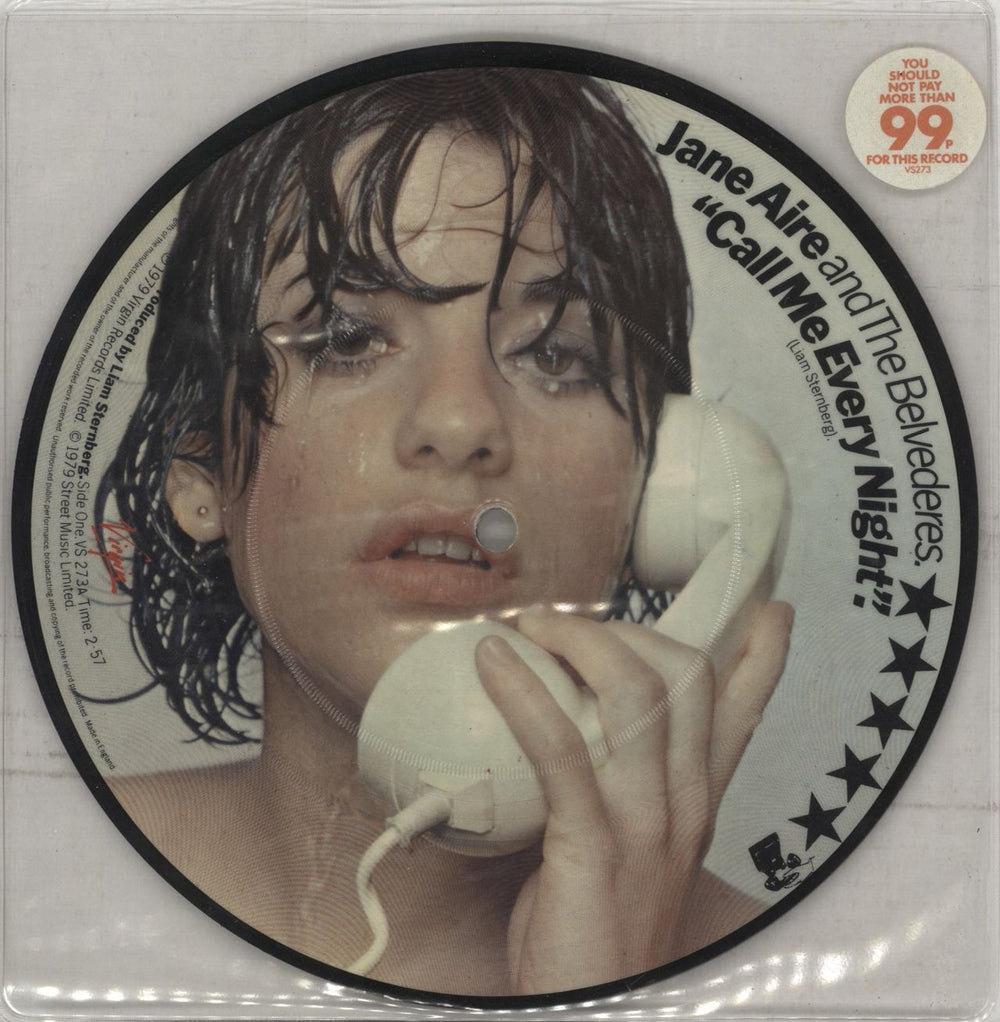Jane Aire & The Belvederes Call Me Every Night - Sticker UK 7" vinyl picture disc (7 inch picture disc single) VS273