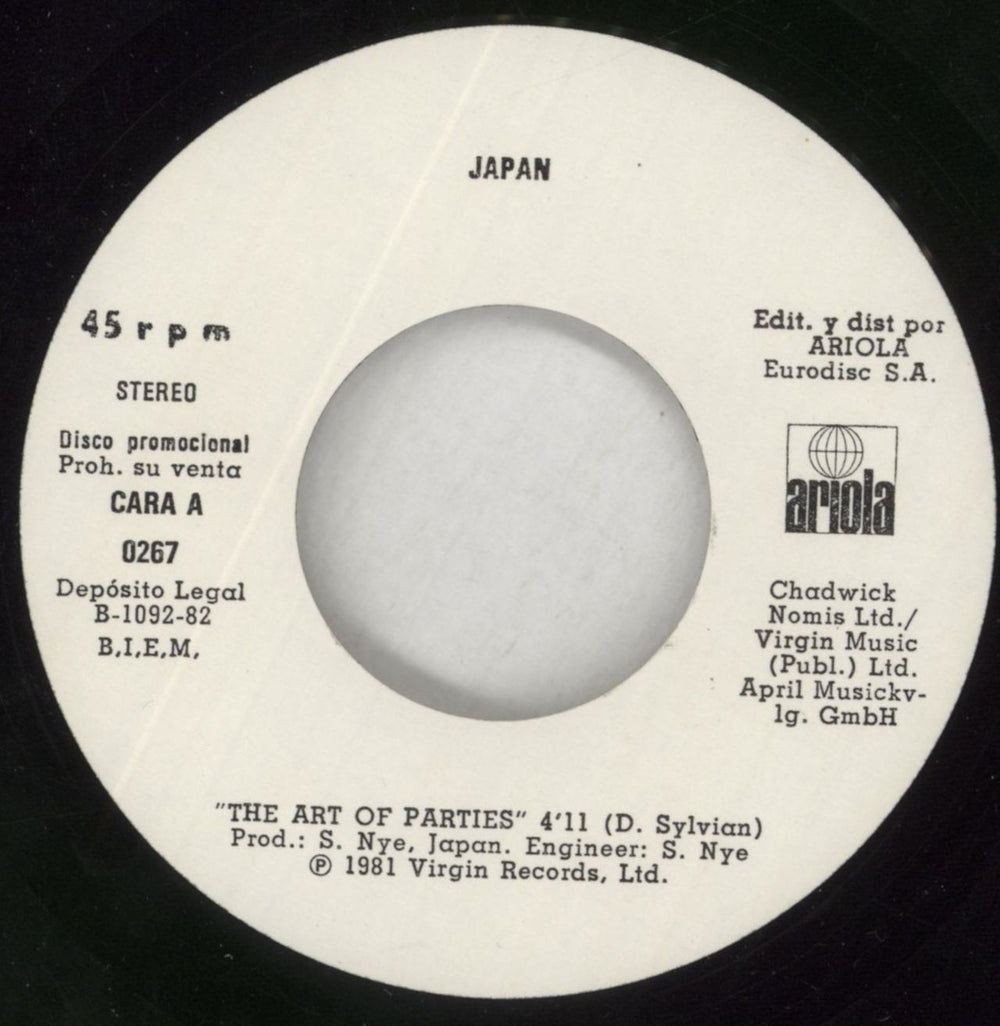 Japan El Arte De Las Fiestas + Press Release Spanish Promo 7" vinyl single (7 inch record / 45) JAP07EL852014