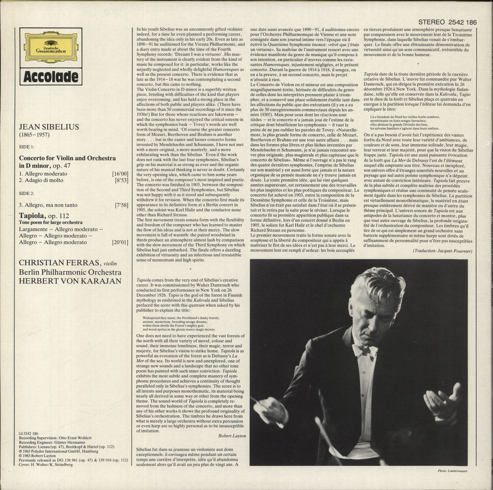 Jean Sibelius Sibelius: Violin Concerto And Tapiola UK vinyl LP album (LP record)