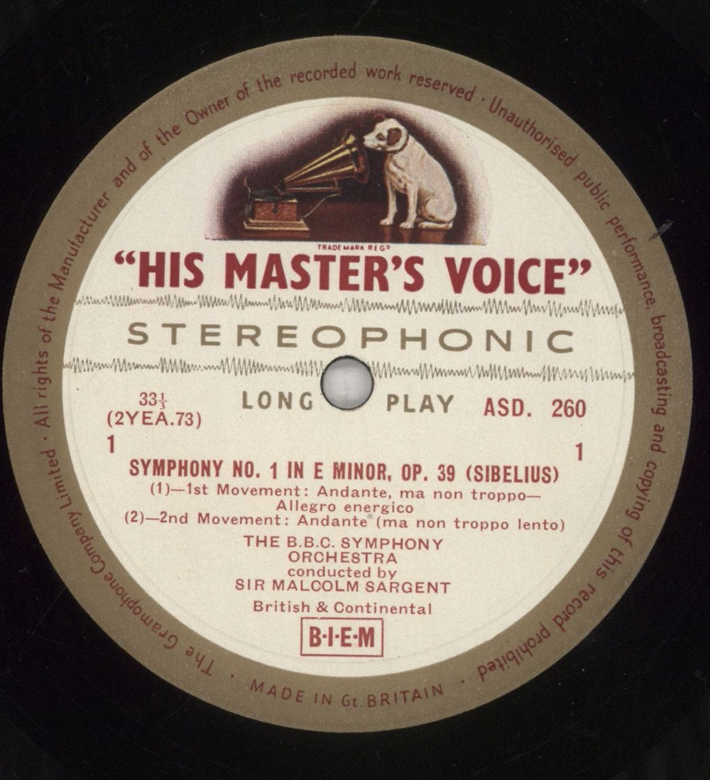 Jean Sibelius Symphony No. 1 In E Minor UK vinyl LP album (LP record) SE3LPSY560295