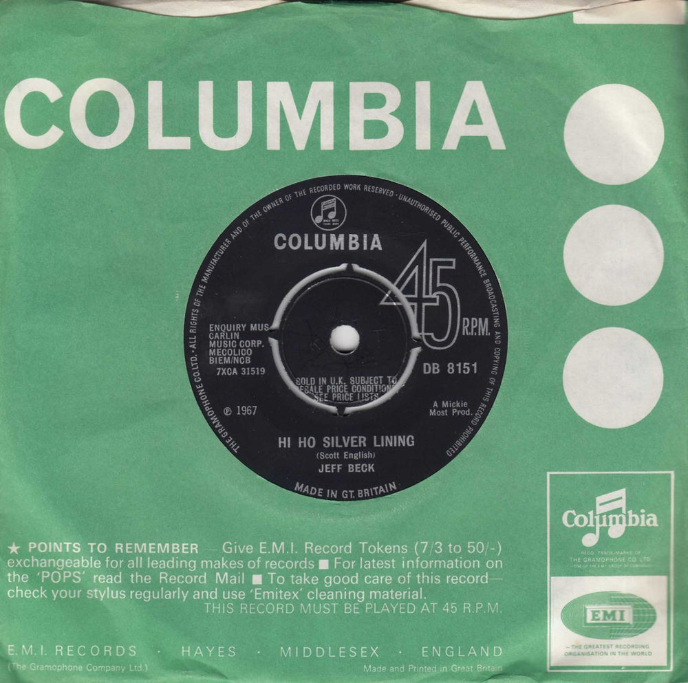 Jeff Beck Hi Ho Silver Lining - 4pr UK 7" vinyl single (7 inch record / 45) DB8151