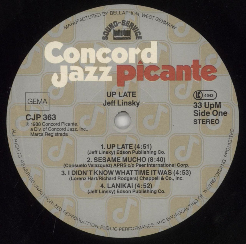 Jeff Linsky Up Late German vinyl LP album (LP record) J4ZLPUP528410
