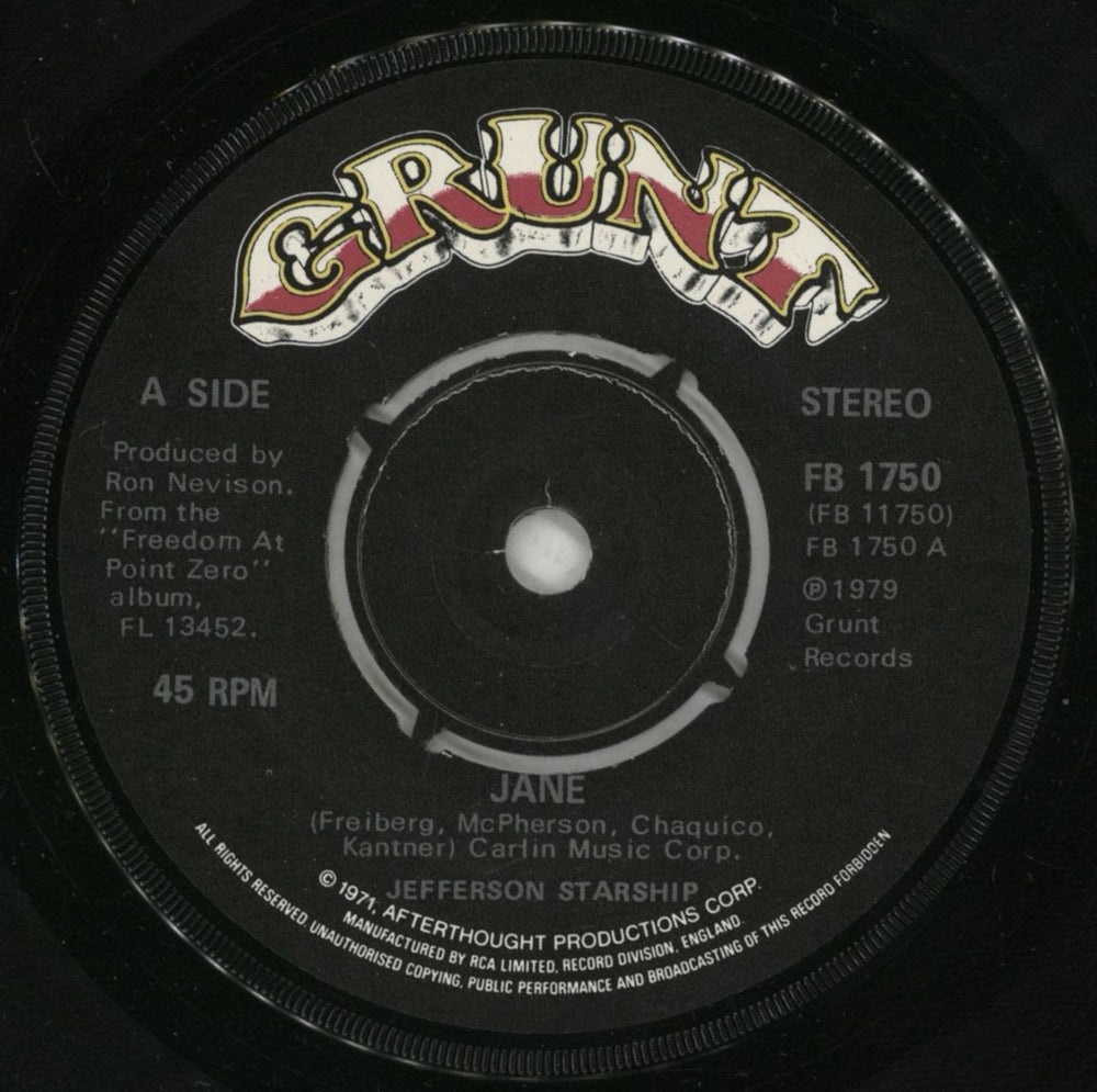 Jefferson Starship Jane - 4prong + Sleeve UK 7" vinyl single (7 inch record / 45) JFS07JA565434