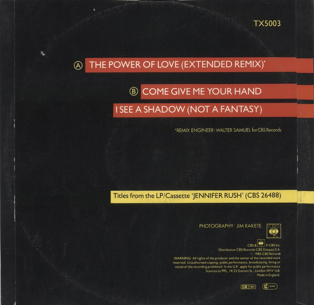 Jennifer Rush The Power Of Love (Extended Remix) + Sleeve UK 12" vinyl single (12 inch record / Maxi-single)
