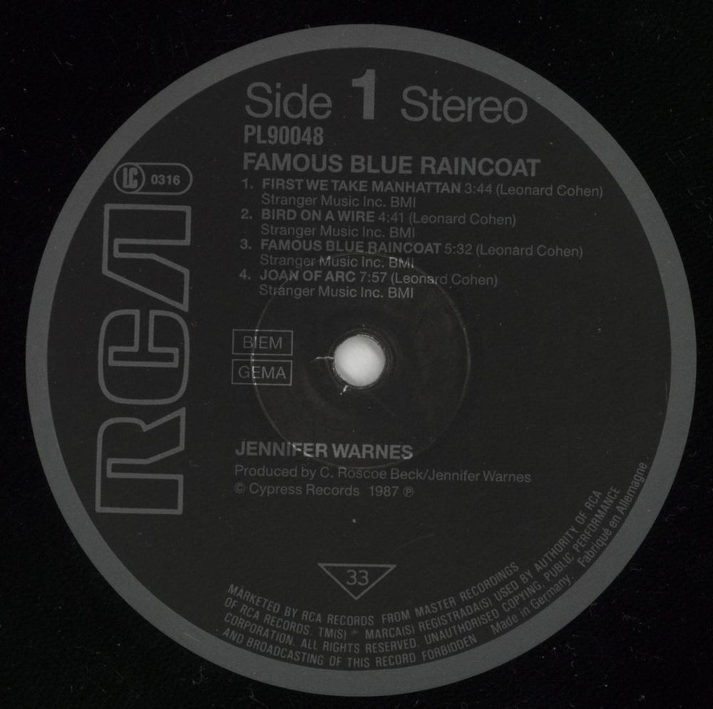 Jennifer Warnes Famous Blue Raincoat - Stickered sleeve - EX German vinyl LP album (LP record) JENLPFA757554