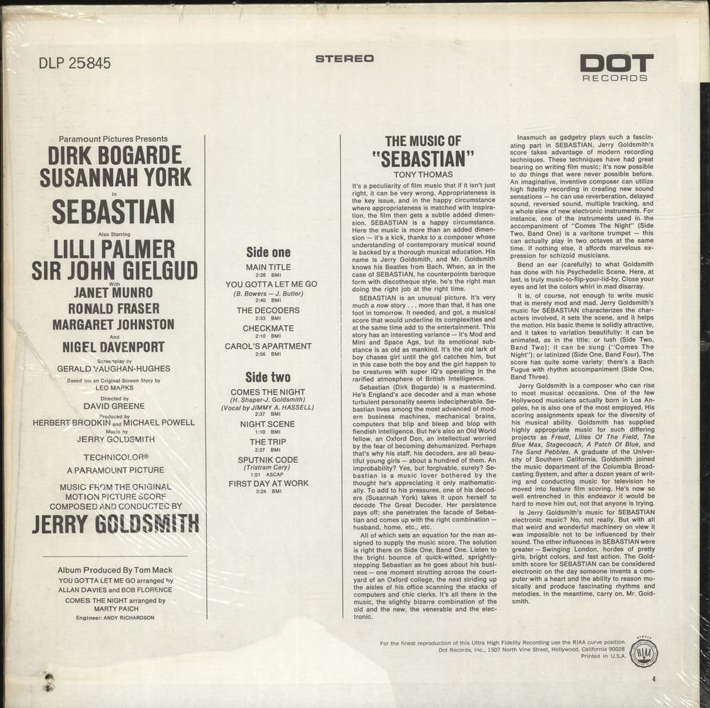 Jerry Goldsmith Sebastian US vinyl LP album (LP record)