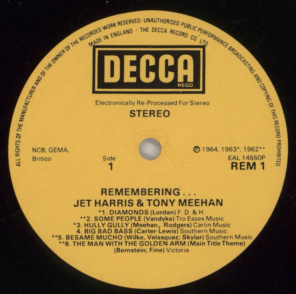 Jet Harris & Tony Meehan Remembering... - EX UK vinyl LP album (LP record) JA4LPRE227018