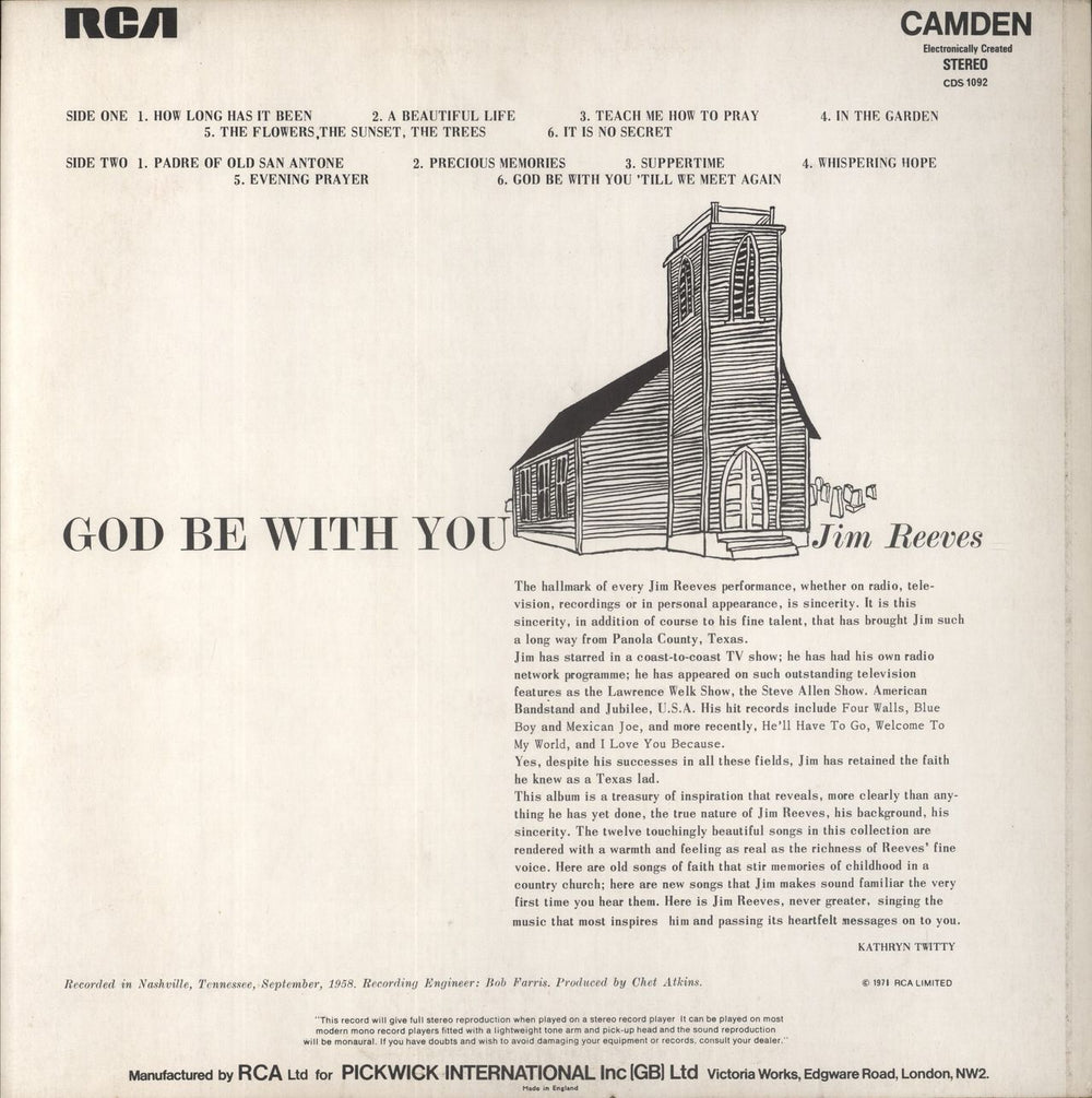 Jim Reeves God Be With You UK vinyl LP album (LP record)