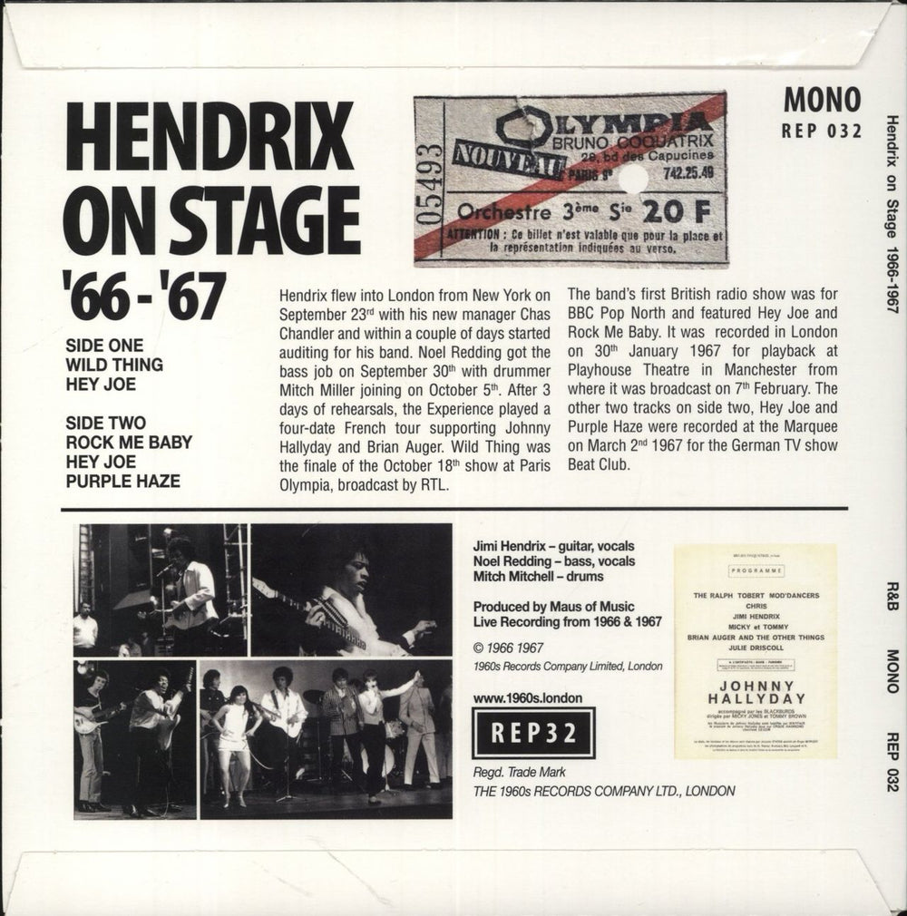 Jimi Hendrix Hendrix On Stage '66-'67 UK 7" vinyl single (7 inch record / 45)