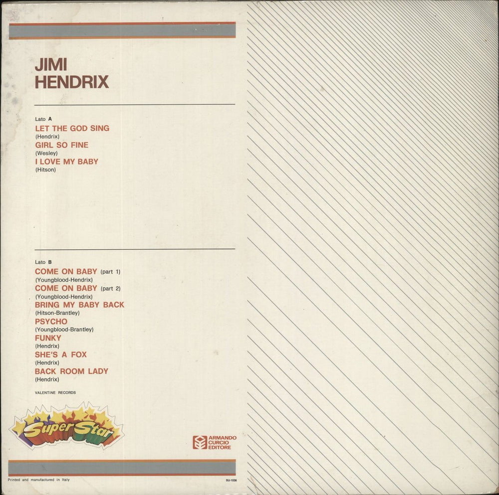 Jimi Hendrix Jimi Hendrix Italian vinyl LP album (LP record)