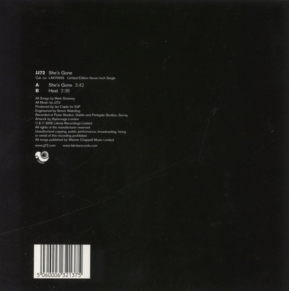 JJ72 She's Gone UK 7" vinyl single (7 inch record / 45) 5060006321375
