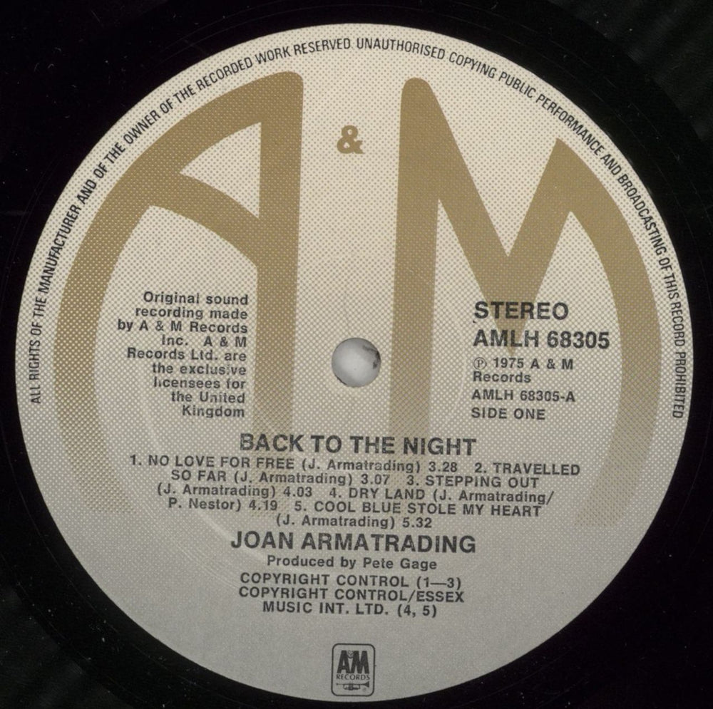Joan Armatrading Back To The Night - Matt Sleeve UK vinyl LP album (LP record) ARMLPBA696070