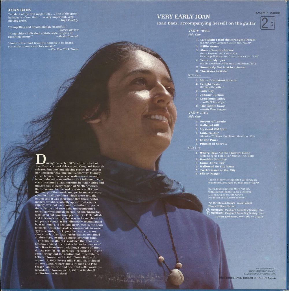 Joan Baez Very Early Joan Italian 2-LP vinyl record set (Double LP Album)