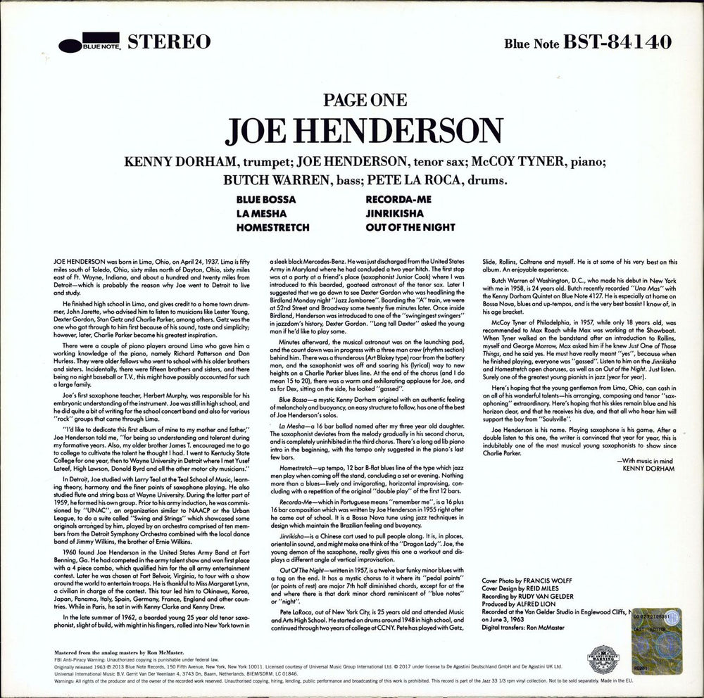 Joe Henderson Page One - 180gm Vinyl + Booklet UK vinyl LP album (LP record)