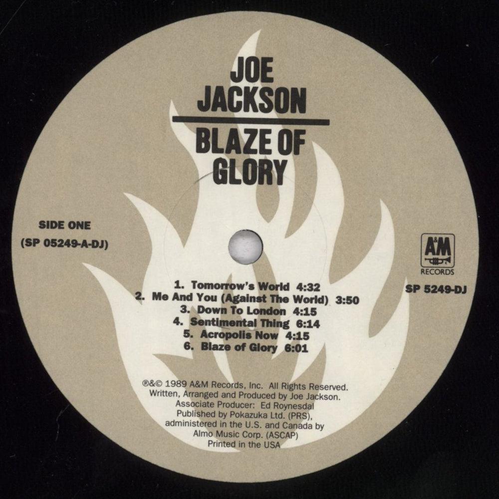 Joe Jackson Blaze Of Glory - Gold Promo Stamped Canadian Promo vinyl LP album (LP record) JOJLPBL836222