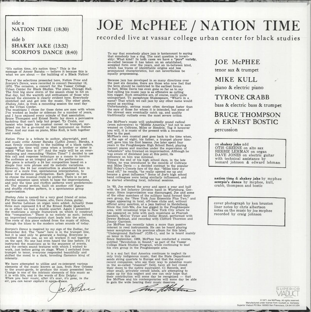 Joe McPhee Nation Time - EX US vinyl LP album (LP record)