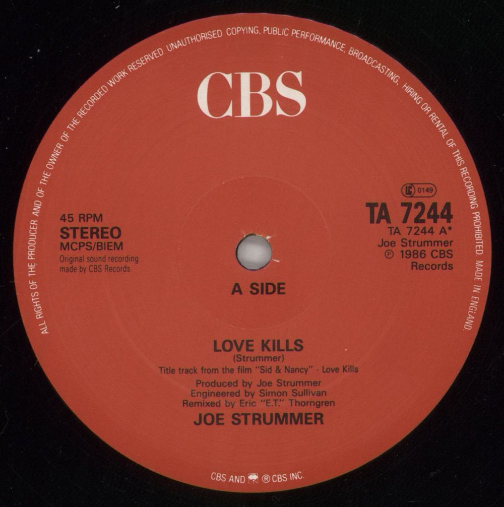 Joe Strummer Love Kills (Extended Mix) - stickered p/s UK 12" vinyl single (12 inch record / Maxi-single) JUM12LO102219