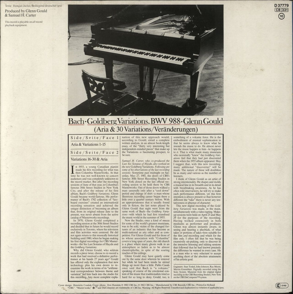 Johann Sebastian Bach J. S. Bach: The Goldberg Variations German vinyl LP album (LP record)