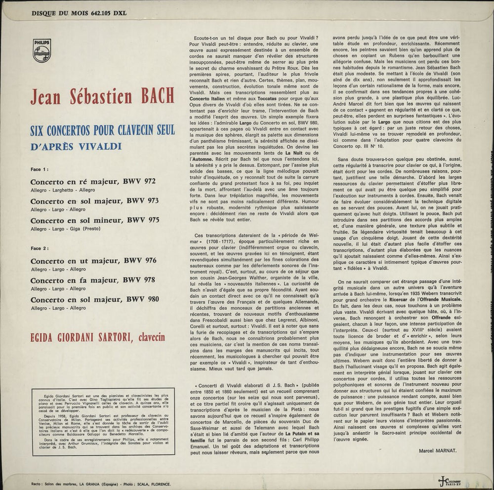 Johann Sebastian Bach Six Concertos Pour Clavecin Seul D'Apres Vivaldi French vinyl LP album (LP record)