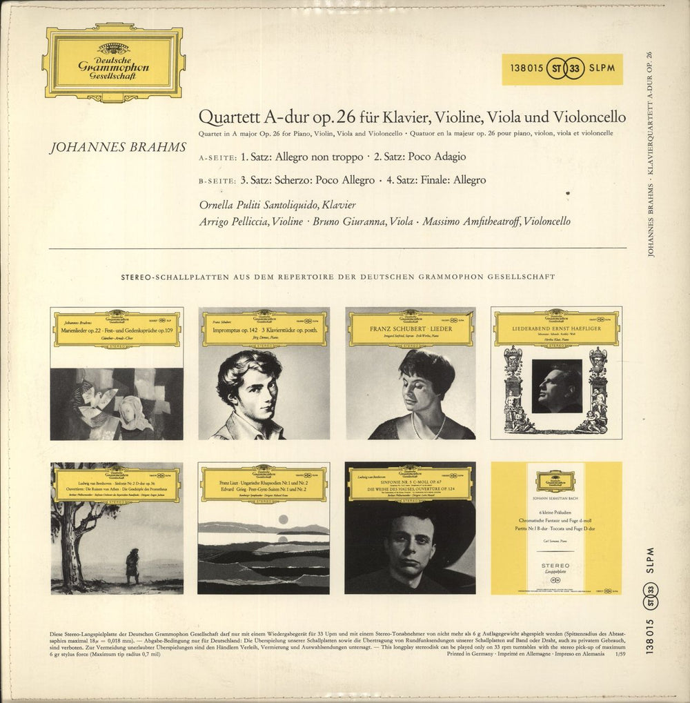 Johannes Brahms Klavier-Quartett A-Dur Op. 26 German vinyl LP album (LP record)