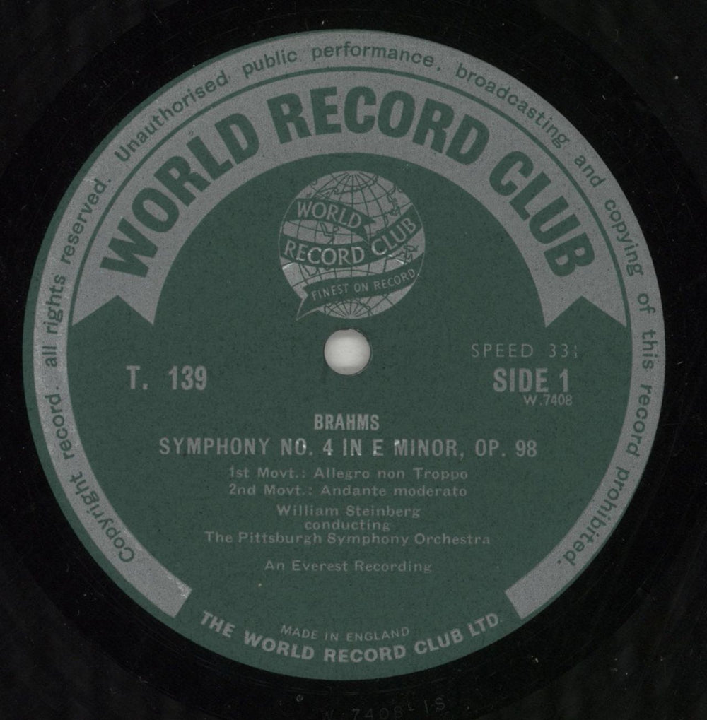 Johannes Brahms Symphony No. 4 in E minor Op. 98 UK vinyl LP album (LP record) B10LPSY758453