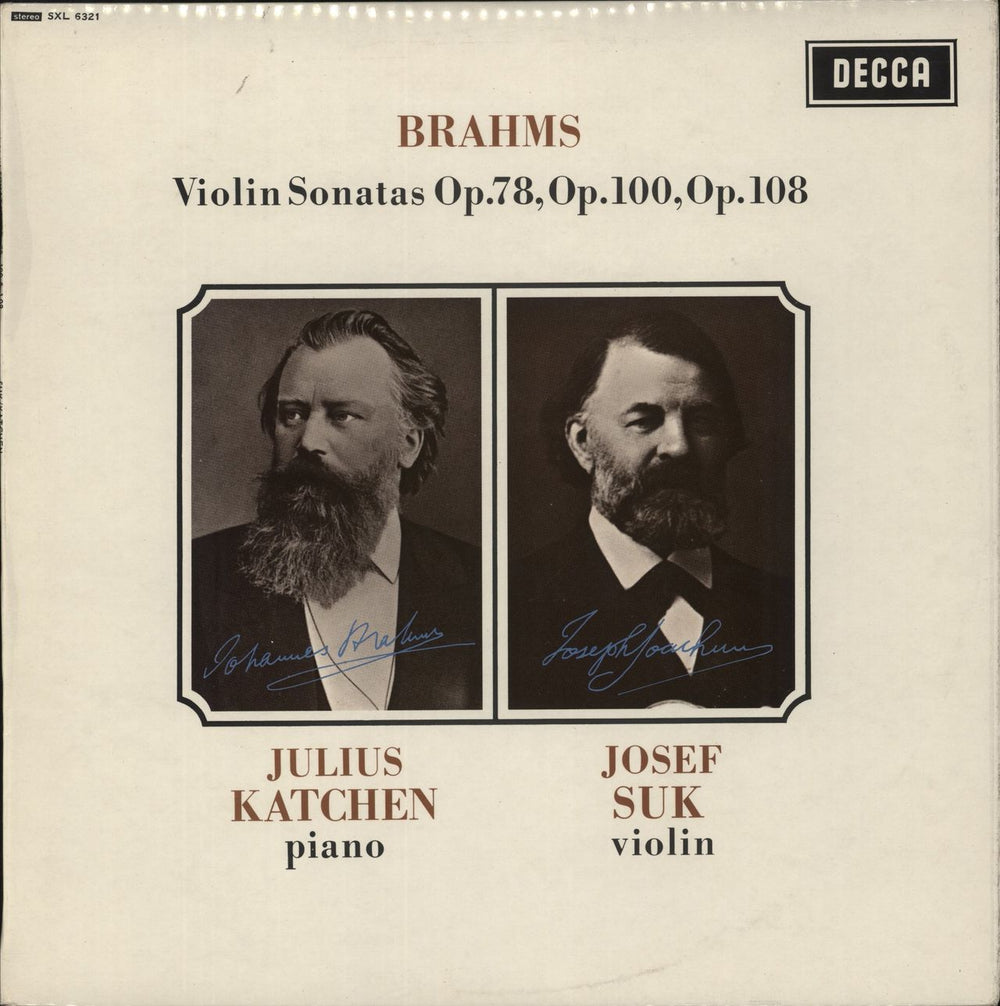 Johannes Brahms Violin Sonatas Op. 78, 100, 108 UK vinyl LP album (LP record) SXL6321
