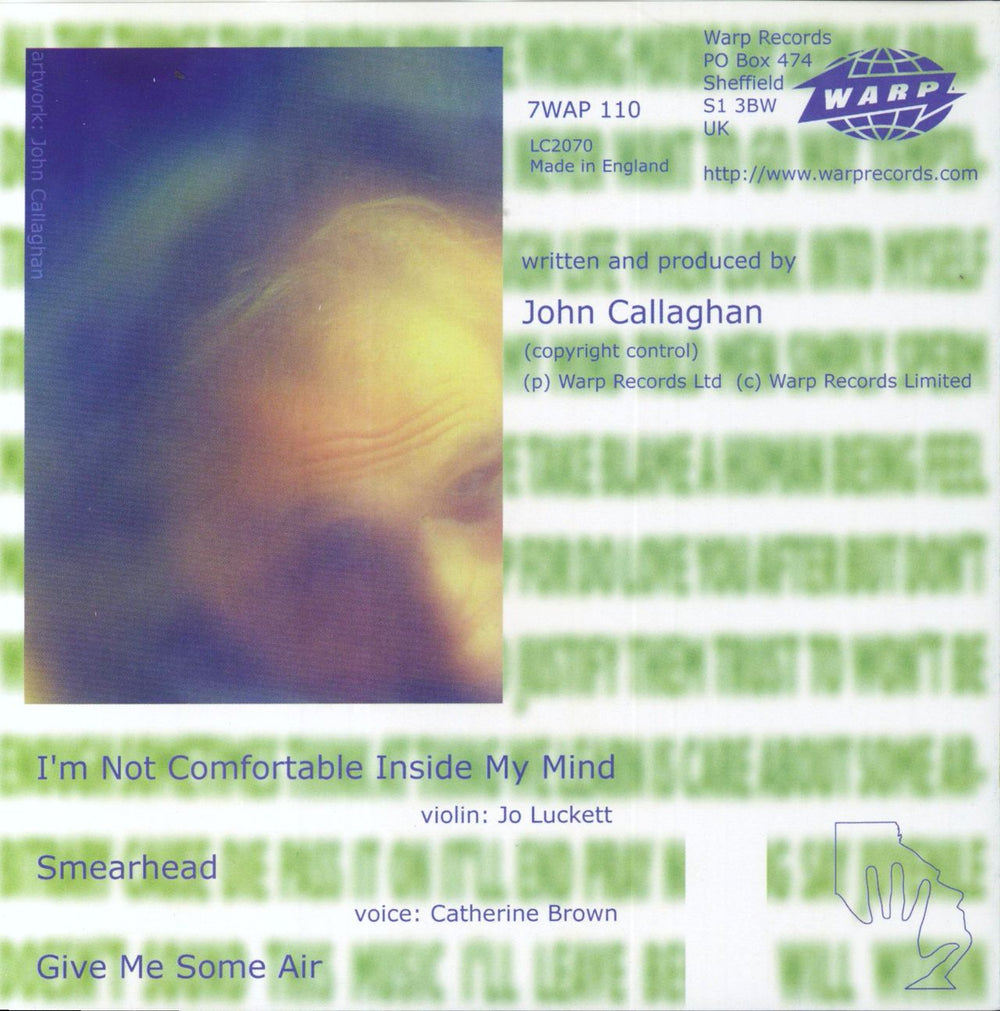 John Callaghan I'm Not Comfortable Inside My Mind UK 7" vinyl single (7 inch record / 45)