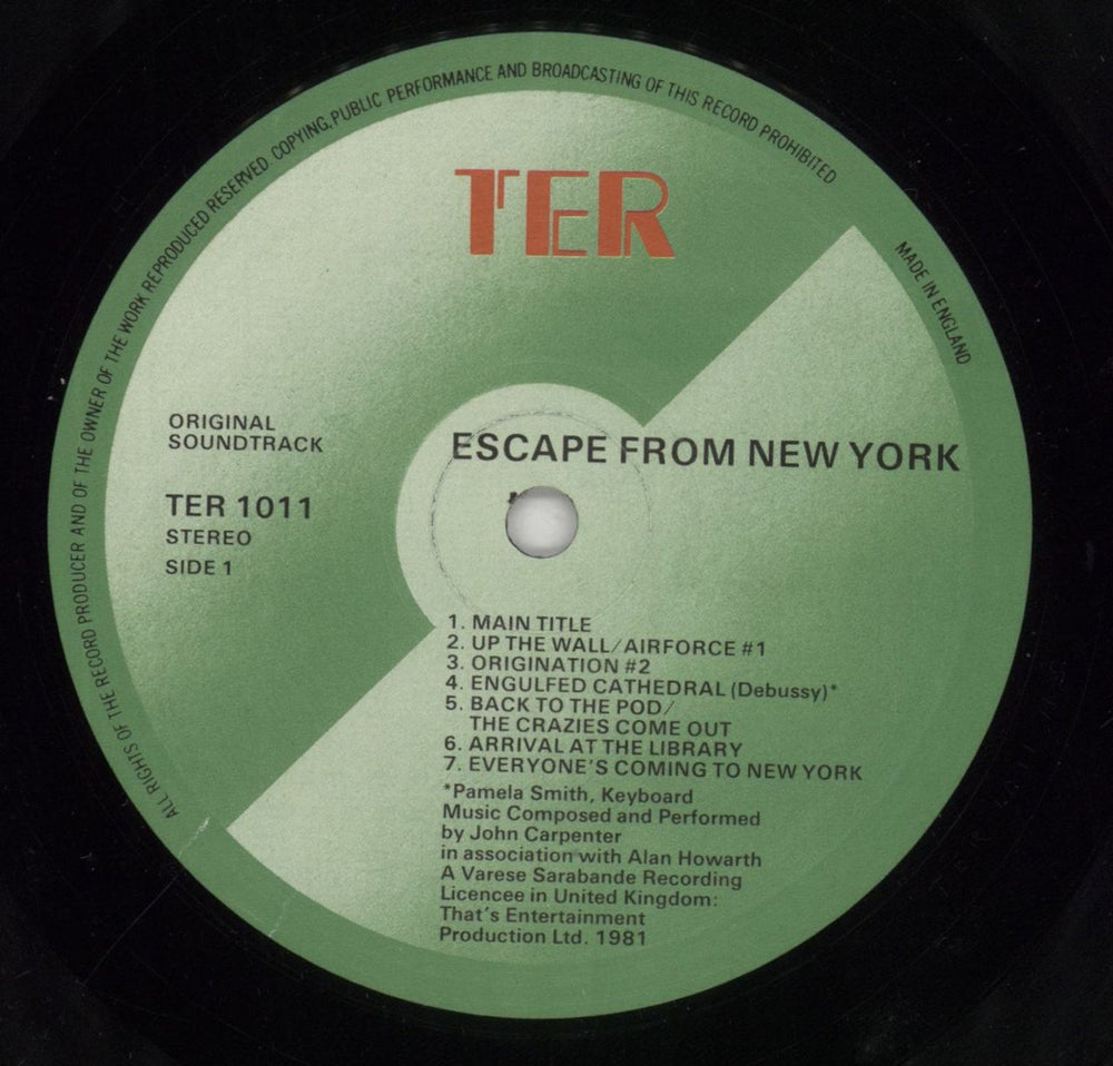 John Carpenter Escape From New York - EX UK vinyl LP album (LP record) JZVLPES728408