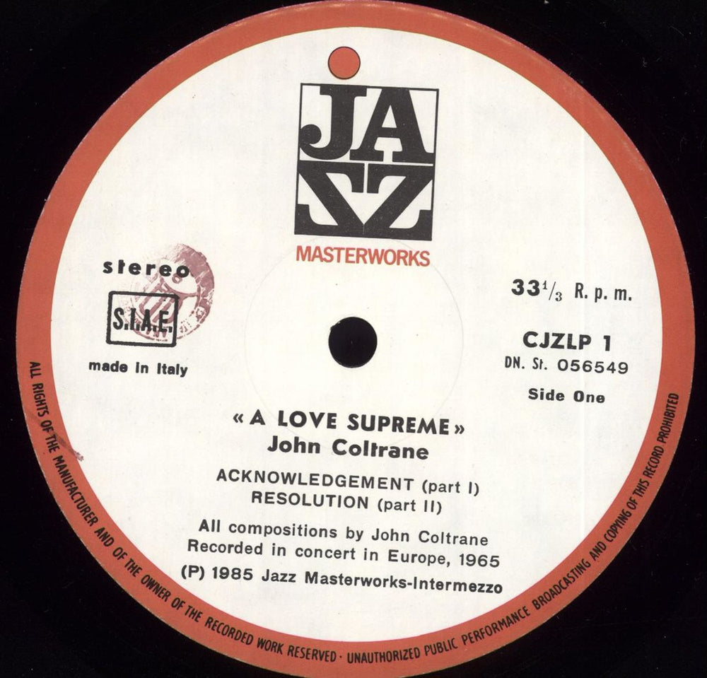 John Coltrane A Love Supreme Italian vinyl LP album (LP record)